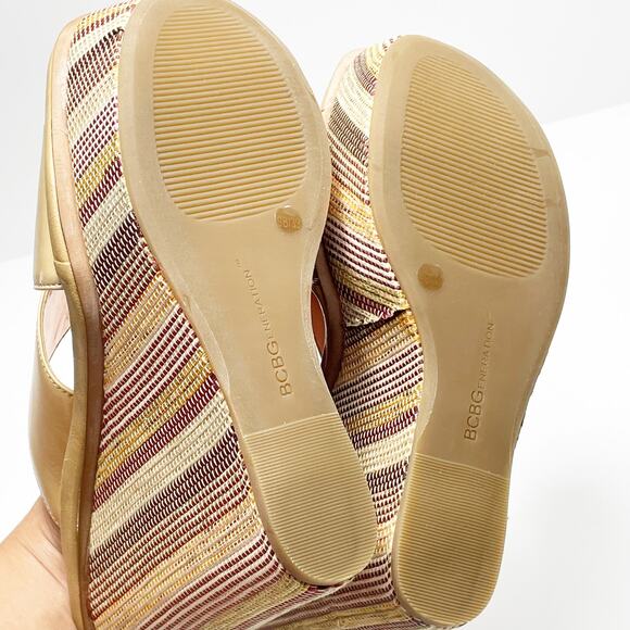 BCBGeneration Women's Platform Wedge Sandals Tan Vertical Stripe Mojave 9M NEW - Picture 6 of 9